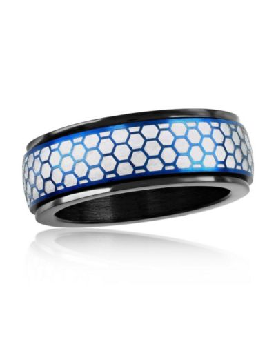 Кольцо-спиннер Metallo Stainless Steel Honey Comb Design Blue & Silver