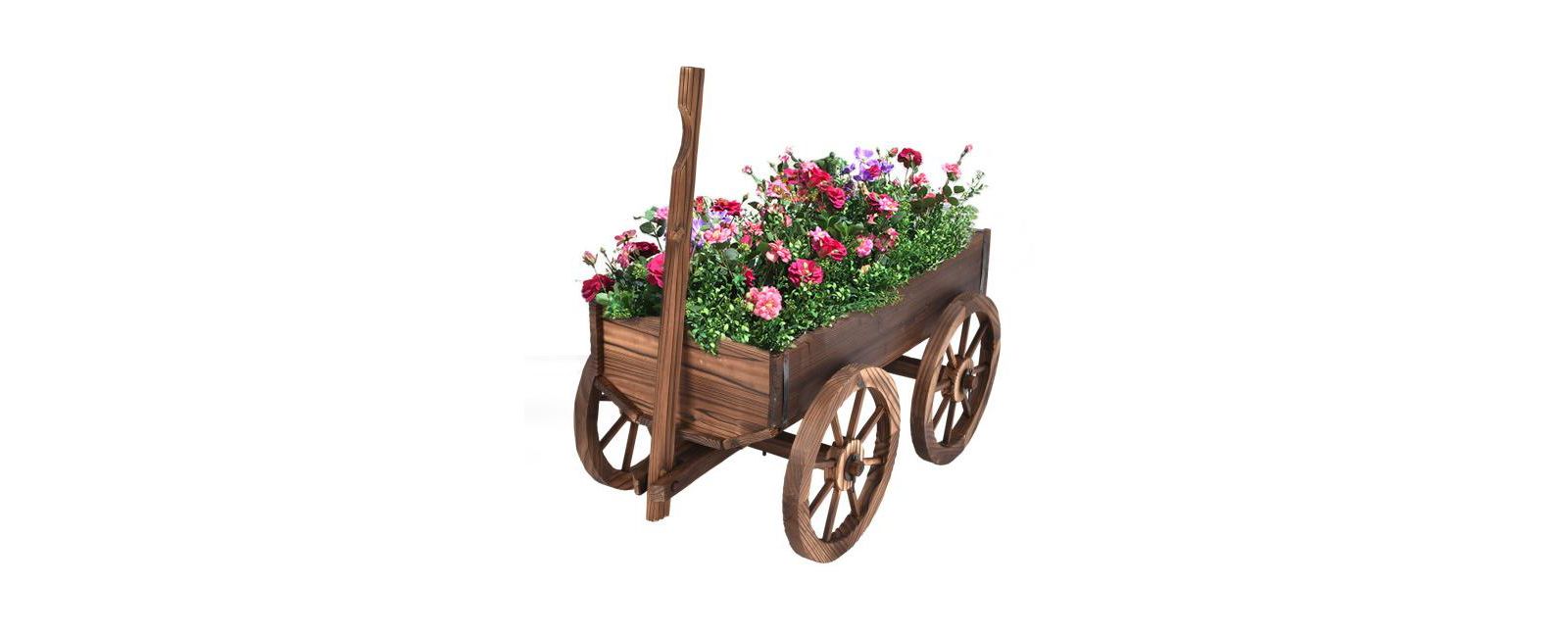 Outdoor Wagon Planter Box Stand with Rolling Wheels for Plants