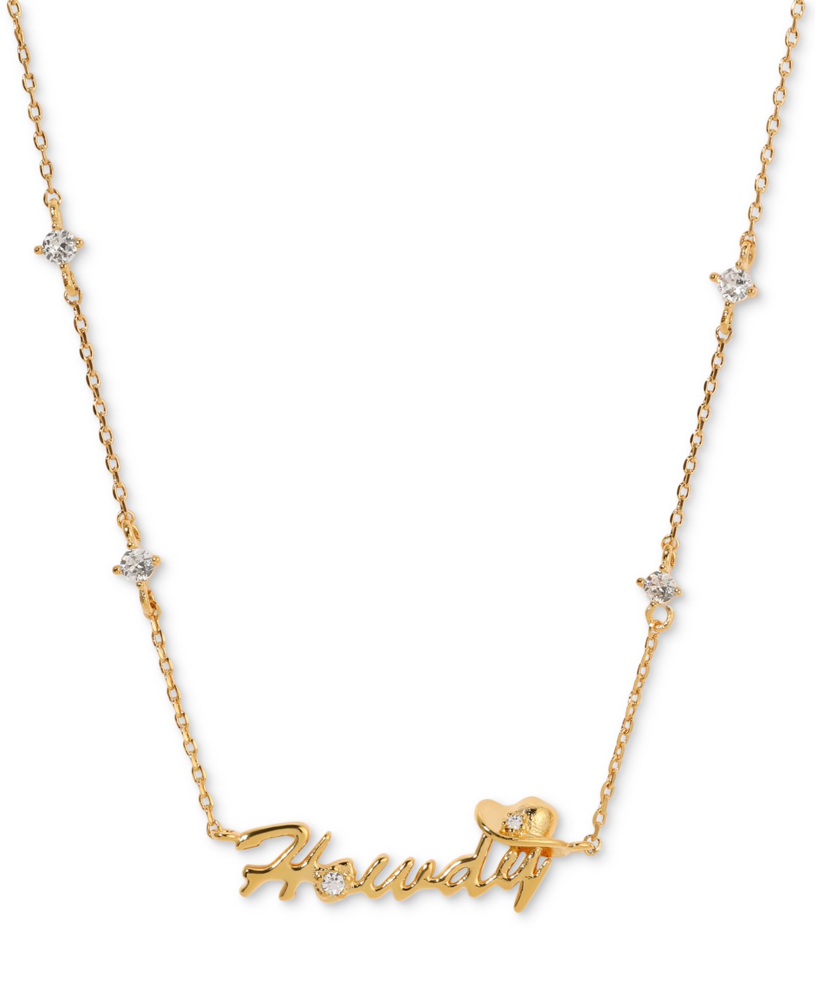 Girls Crew 18k Gold-Plated Crystal Howdy Script Choker Pendant Necklace, 13" + 3" extender