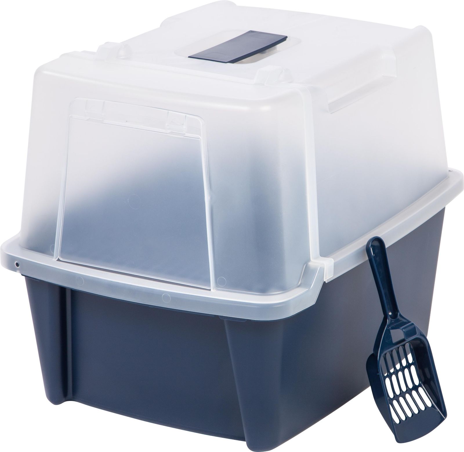 IRIS Large Split-Hood Cat Litter Box with Scoop and Grate, Blue