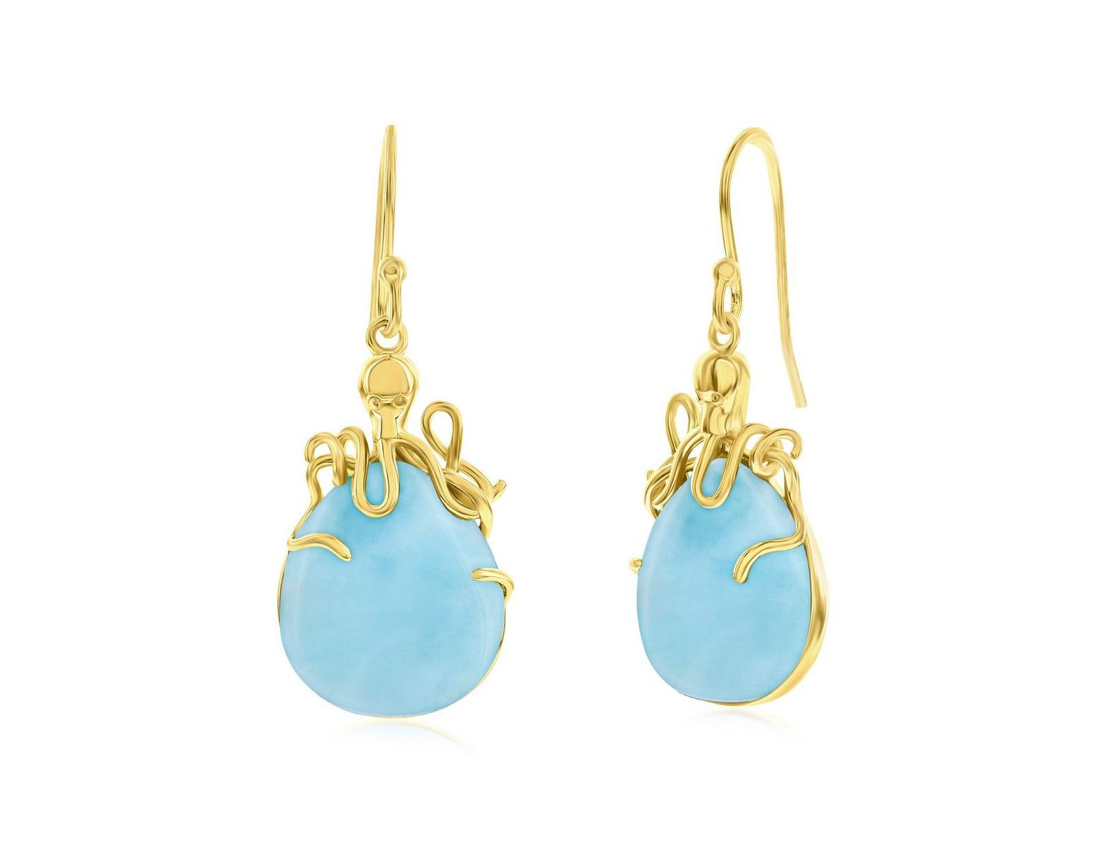 Sterling Silver Pear-Shaped Larimar Octopus Earrings