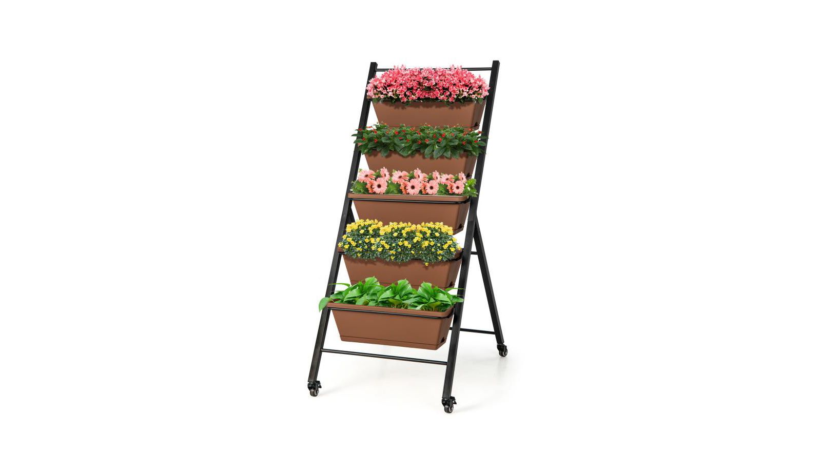 5-Tier Vertical Raised Garden Bed with Wheels and Container Boxes