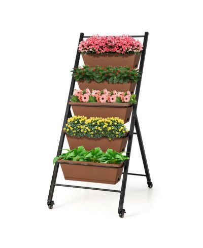 5-Tier Vertical Raised Garden Bed with Wheels and Container Boxes