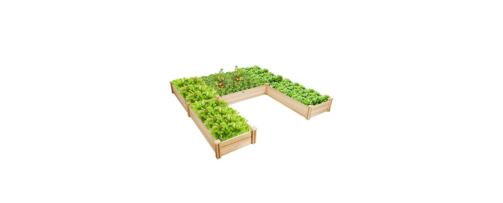 U Shaped Wooden Raised Garden Bed for Backyard Patio Vegetable Planter Box