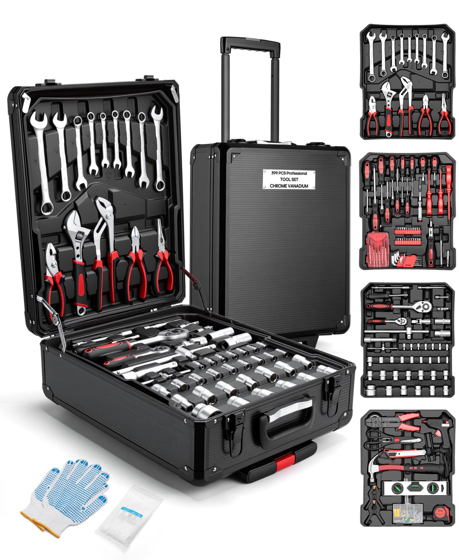 Набор инструментов INOLAIT 399-Piece Rolling Tool Set с колесами и алюминиевым кейсом