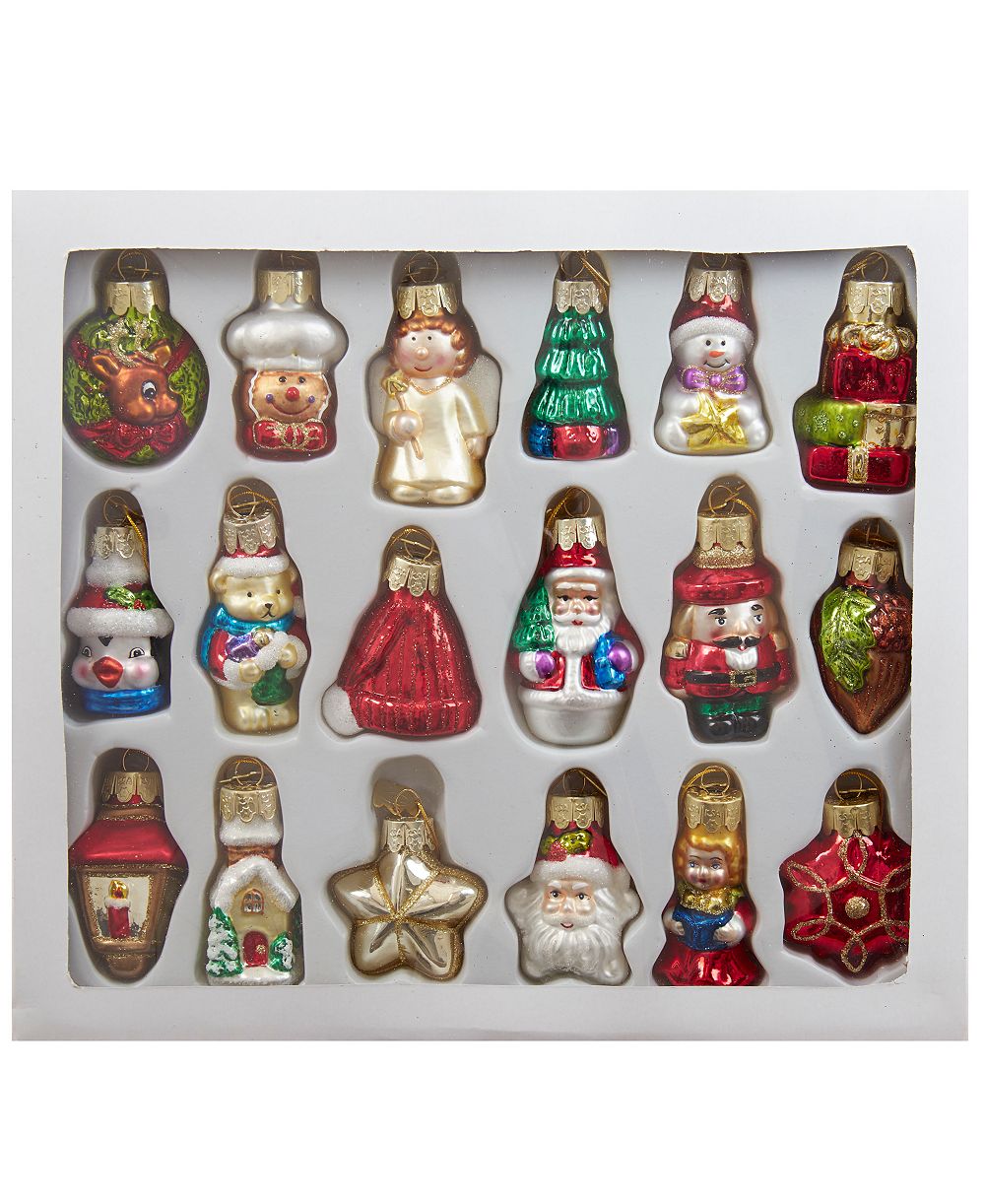 Набор стеклянных рождественских украшений Kurt Adler 2-2.5" Mini Christmas Shape, 18 шт