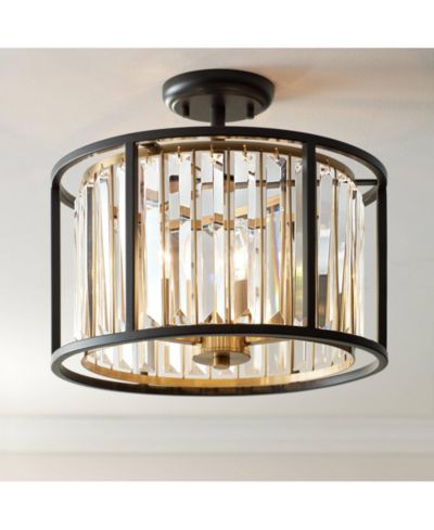 Современный потолочный светильник Possini Euro Design Milne, полупотолочный, 14" широкий, бронза и латунь, 3 лампы с кристаллами