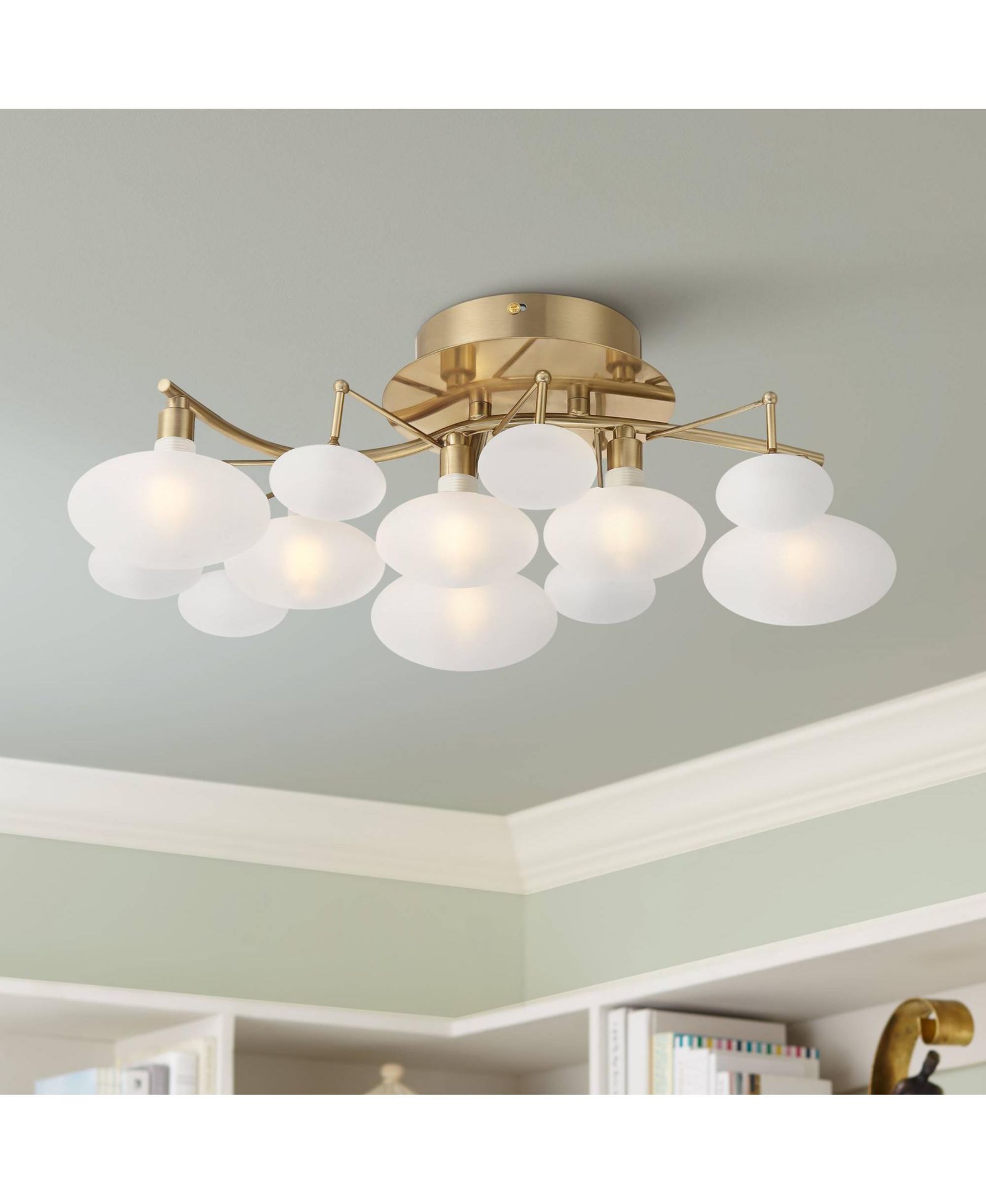 Possini Euro Design Semi Flush Mount Ceiling Light with Opal Glass Shade 6-Light Fixture for Bedroom or Kitchen