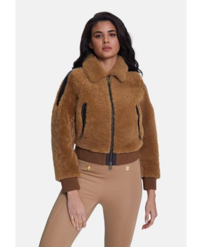 Женская куртка Furniq UK из шелковистой коричневой ткани с шерстью