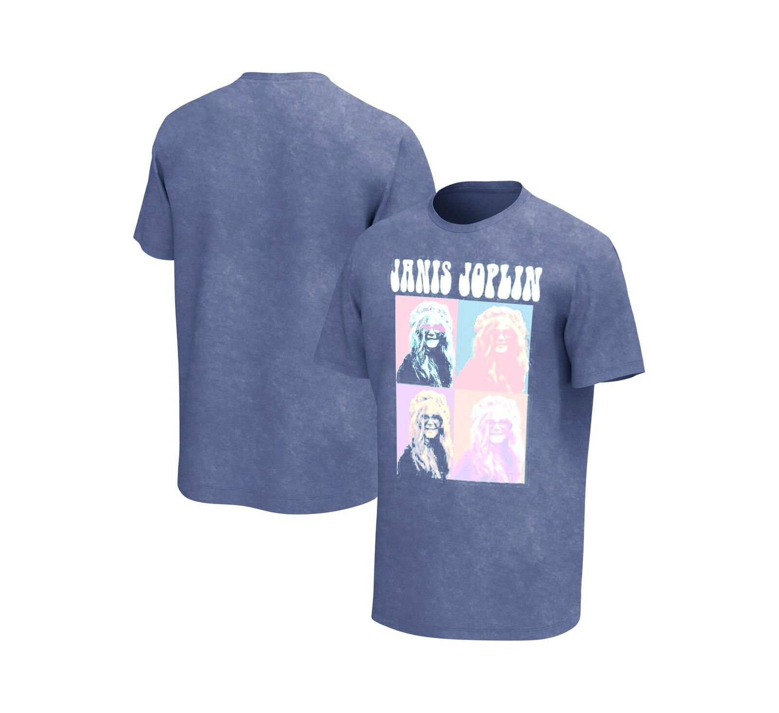 Men's Blue Janis Joplin Squares Washed Graphic T-shirt