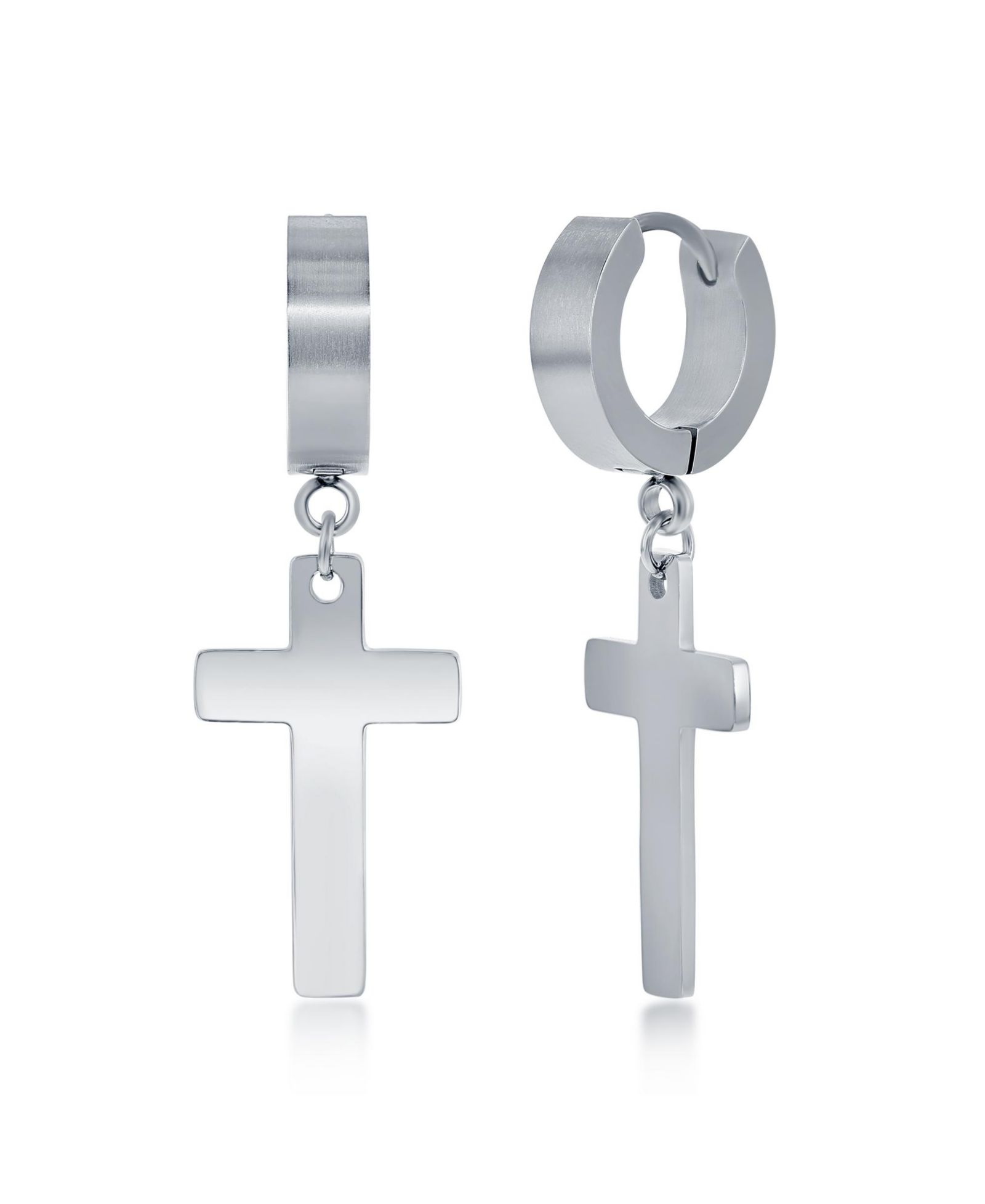 Серьги-кольца Metallo Mens Stainless Steel Cross Charm Polished Huggie Hoop