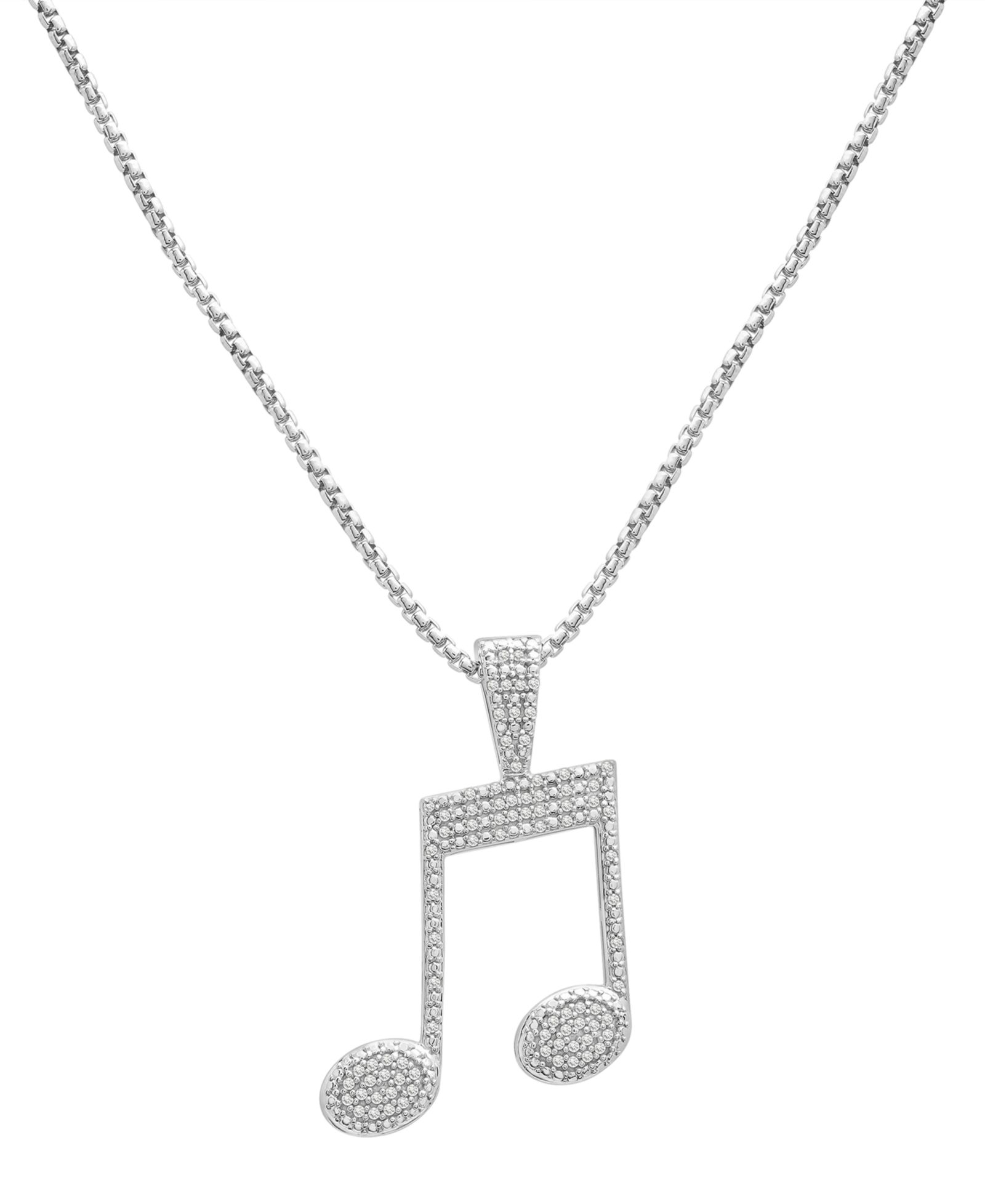 Men's Diamond Pavé Music Note 22" Pendant Necklace (1/4 ct. t.w.) in Sterling Silver