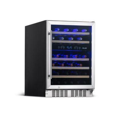 Newair 24-Inch 46-Bottle Wine Cooler Refrigerator with Built-In Recessed Kickplate, Dual Zone Stainless Steel Wine Fridge