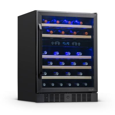 Newair 24-Inch 46-Bottle Built-In Dual Zone Wine Cooler with Beechwood Shelves, Quiet Operation, Black Stainless Steel Wine Refrigerator