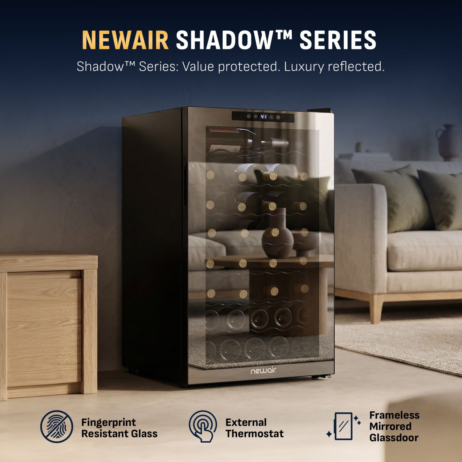 Newair Shadow Series Wine Cooler Refrigerator 51 Bottle, Freestanding Mirrored Wine Fridge with Double-Layer Tempered Glass Door & Compressor Cooling