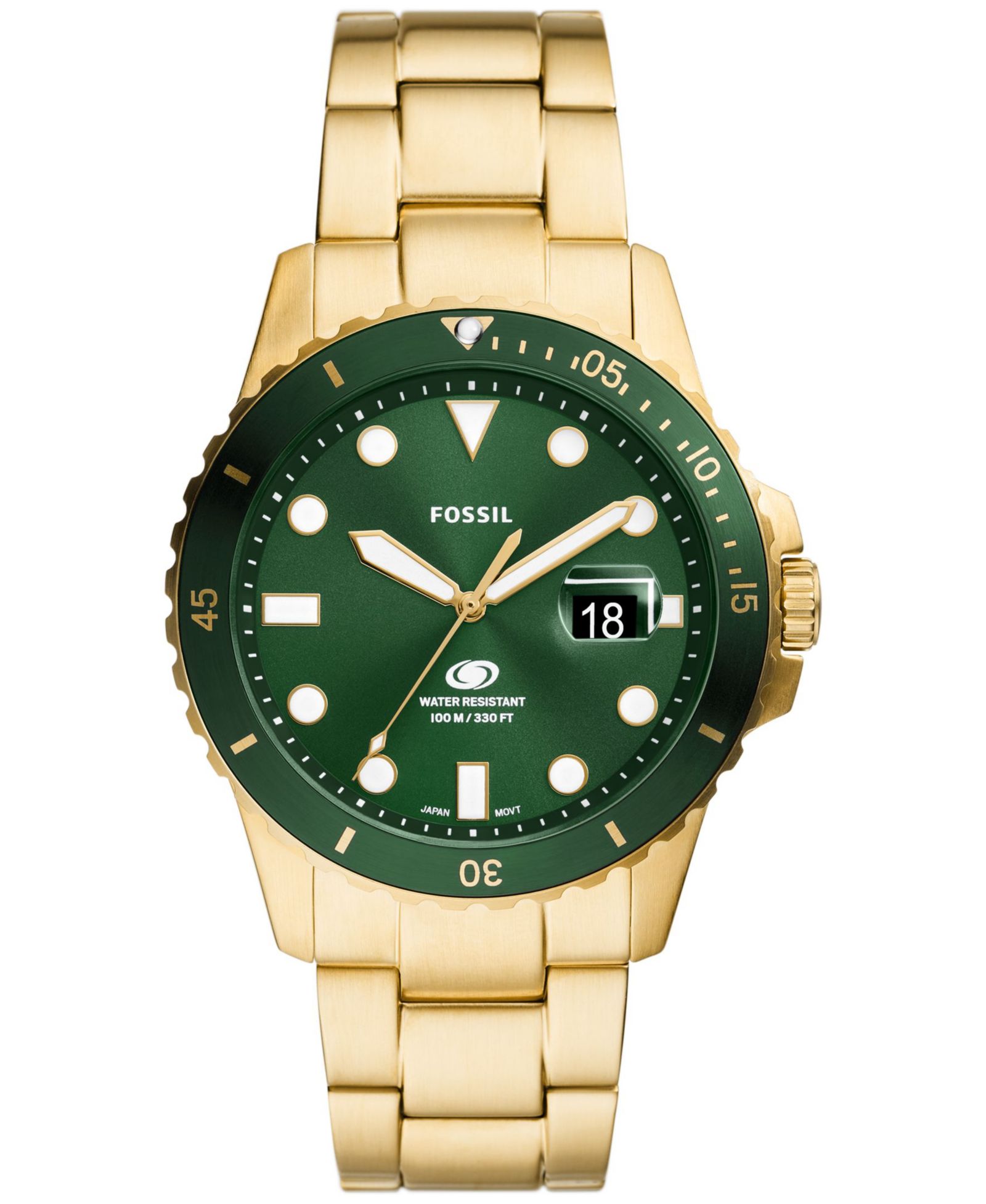 Fossil Men's Blue Dive Three-Hand Date Gold-Tone Stainless Steel Watch 42mm