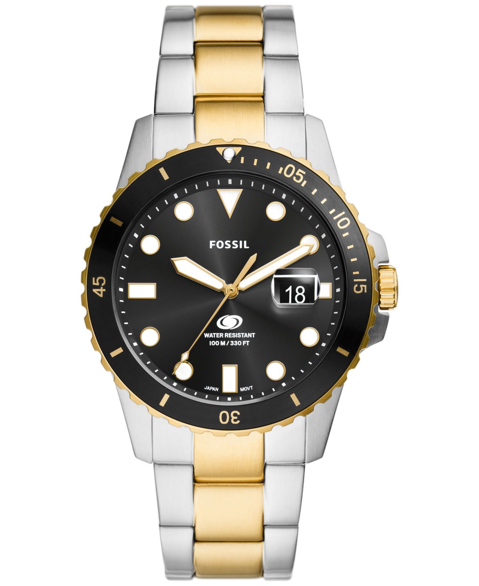 Fossil Men's Blue Dive Three-Hand Date Two-Tone Stainless Steel Watch 42mm