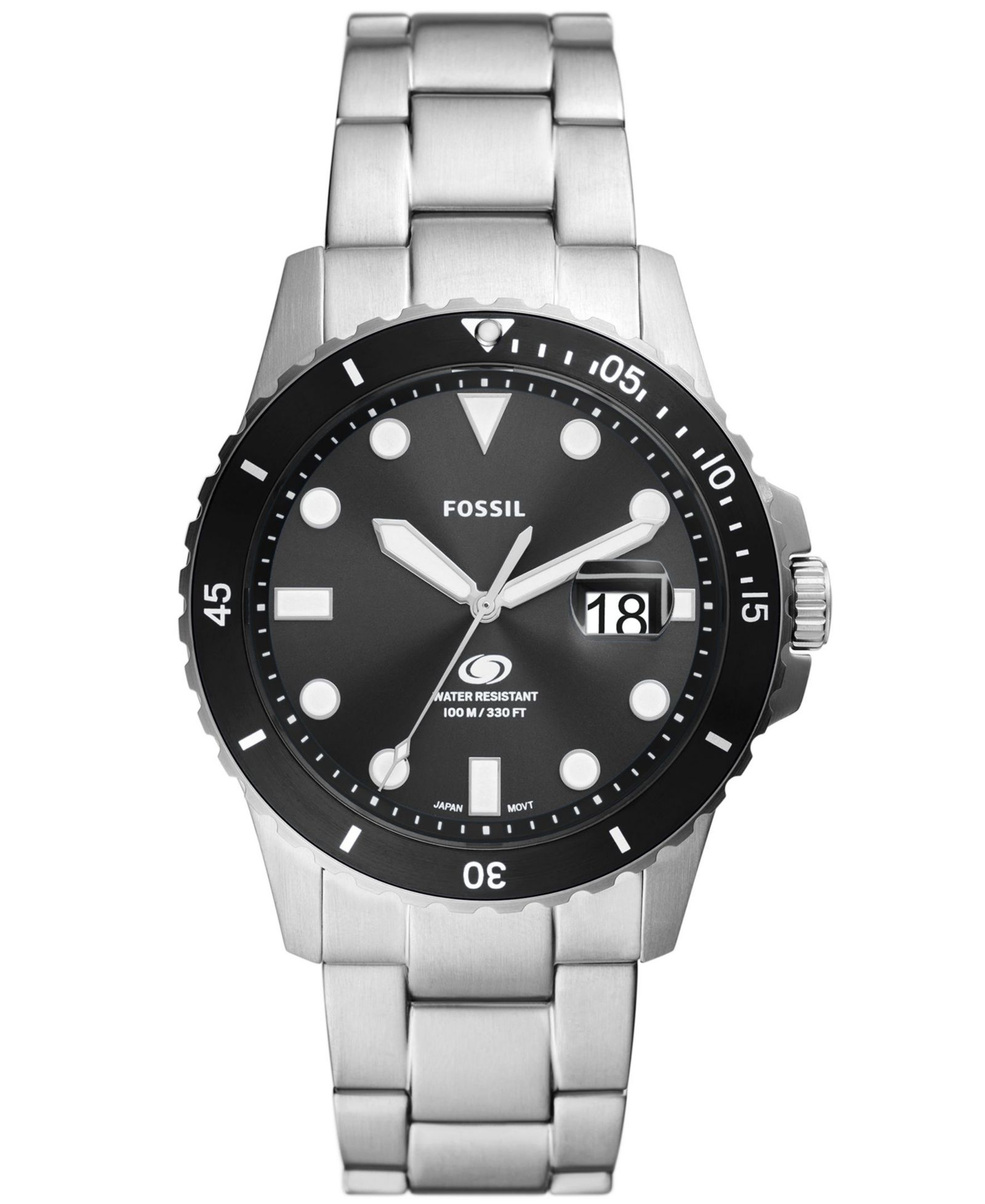 Мужские часы Fossil Blue Dive Three-Hand Date Silver-Tone Stainless Steel 42mm