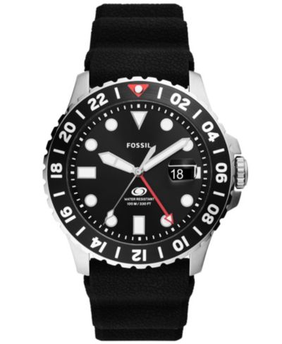 Fossil Мужские часы Blue GMT Black Silicone 46mm