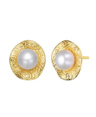 Genevive серьги-гвоздики с жемчугом и позолотой 14K