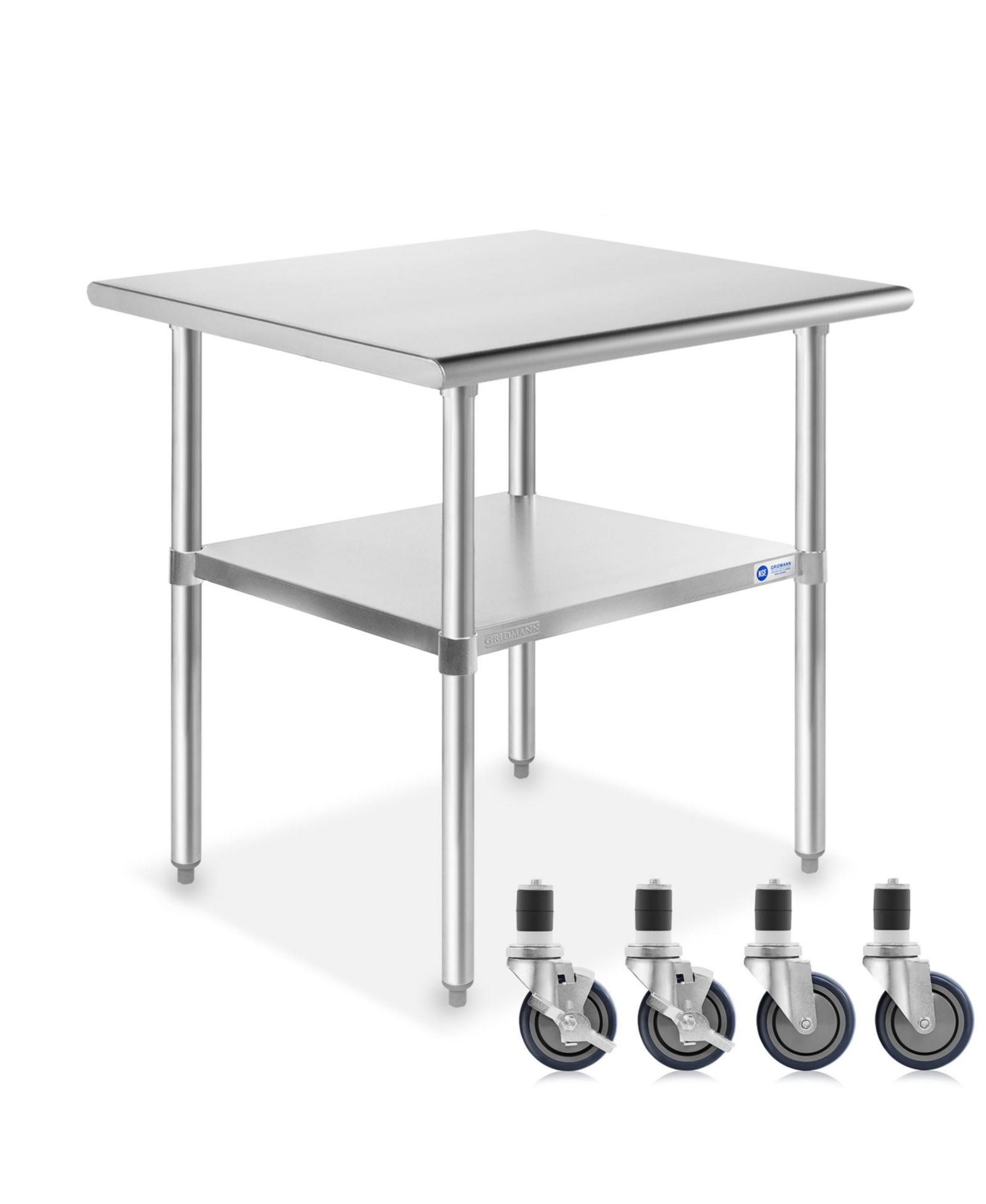 GRIDMANN 30 x 24 Inch Stainless Steel Table with 4 Casters (Wheels), NSF Commercial Kitchen Work and Prep Table