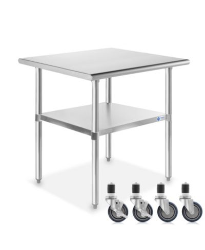 GRIDMANN 30 x 24 Inch Stainless Steel Table with 4 Casters (Wheels), NSF Commercial Kitchen Work and Prep Table