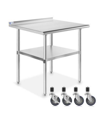 GRIDMANN Heavy-Duty  30 x 24 Inch Stainless Steel Table w/ Backsplash & 4 Casters