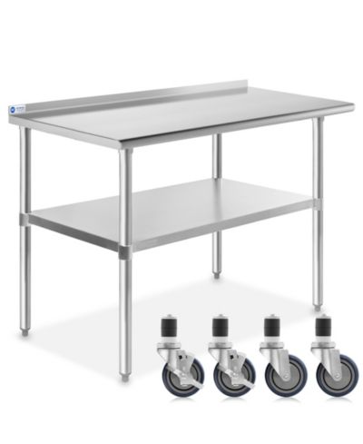 GRIDMANN 48" x 24" Stainless Steel Work Table with Backsplash and Casters