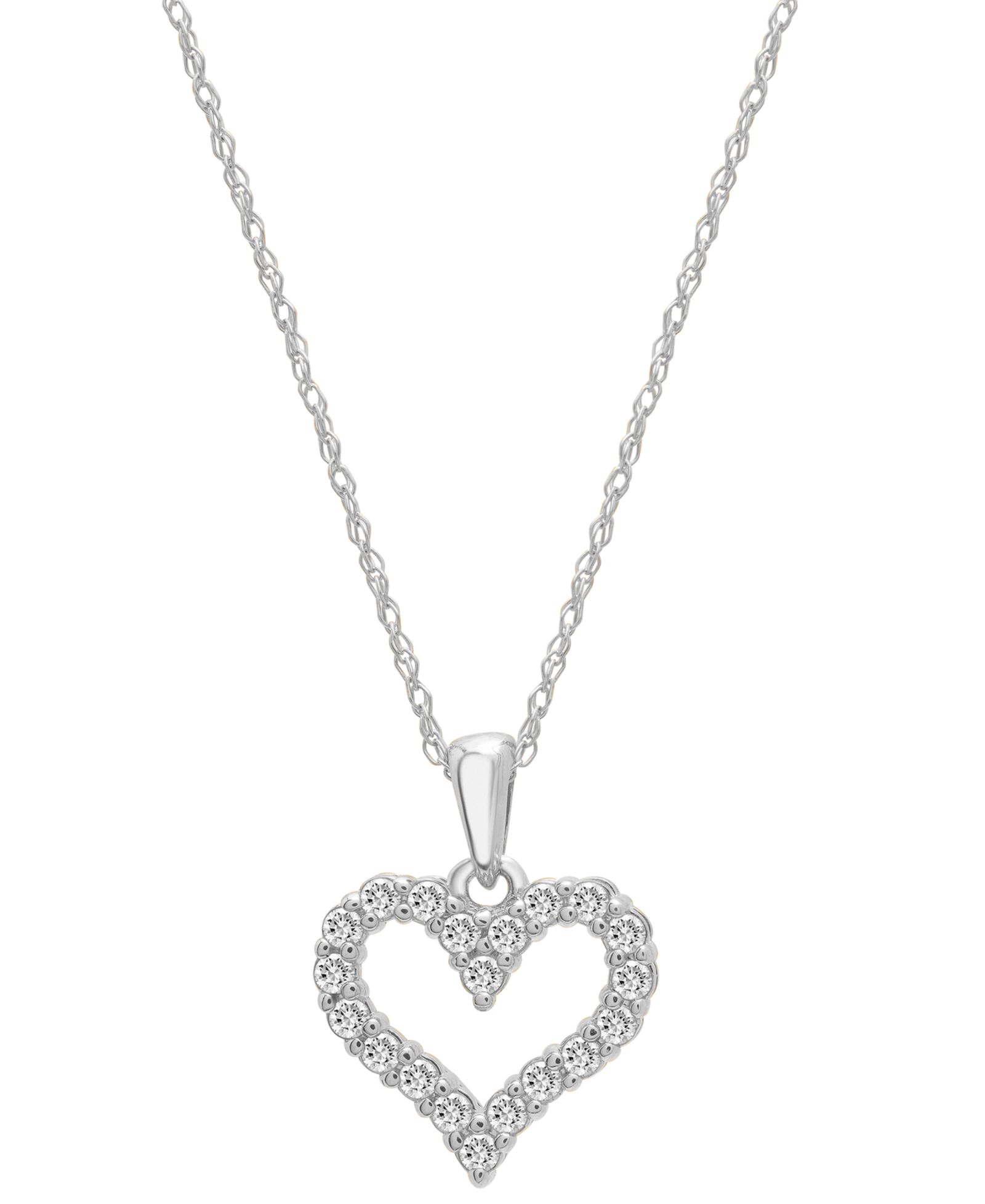 Подвеска Diamond Open Heart в 14k белом или желтом золоте, 18" + 2" extender