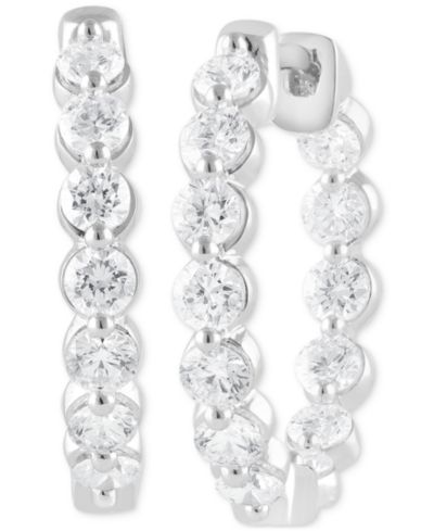 Серьги Badgley Mischka Lab Grown Diamond Bezel In & Out Small Hoop Earrings in 14k White, Yellow or Rose Gold