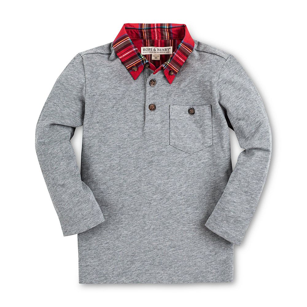 Детское поло Hope & Henry Long Sleeve с вощеным воротником и накладками на локтях