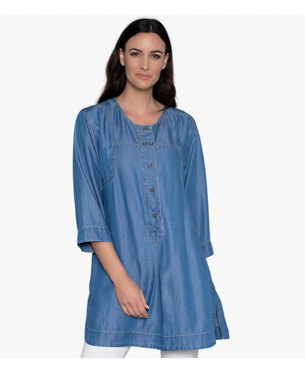 Stella Carakasi Women's Collarless Quarter Sleeve Pullover Tunic