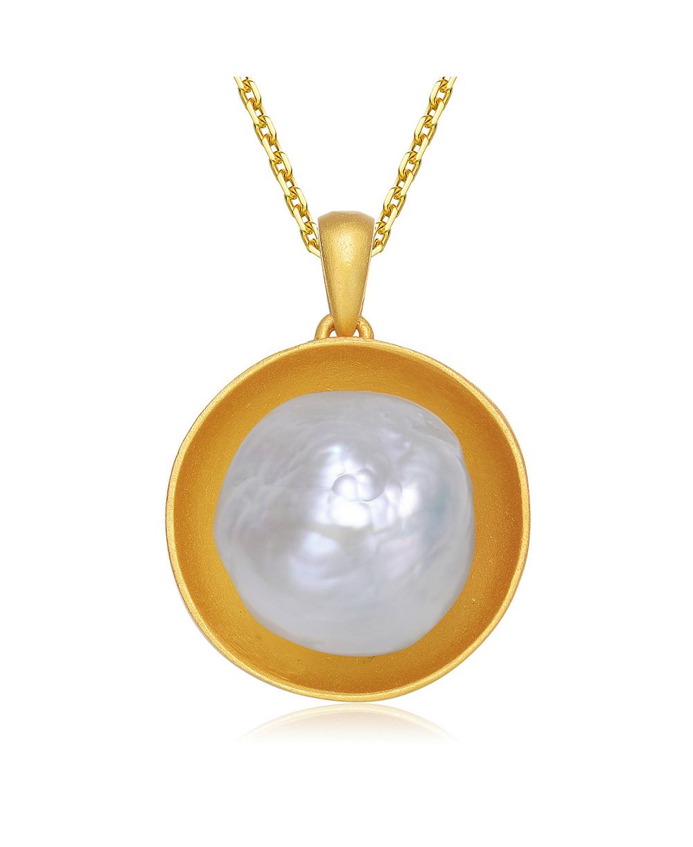 Sterling Silver 14K Gold Plated with Genuine Freshwater Pearl Pendant Necklace