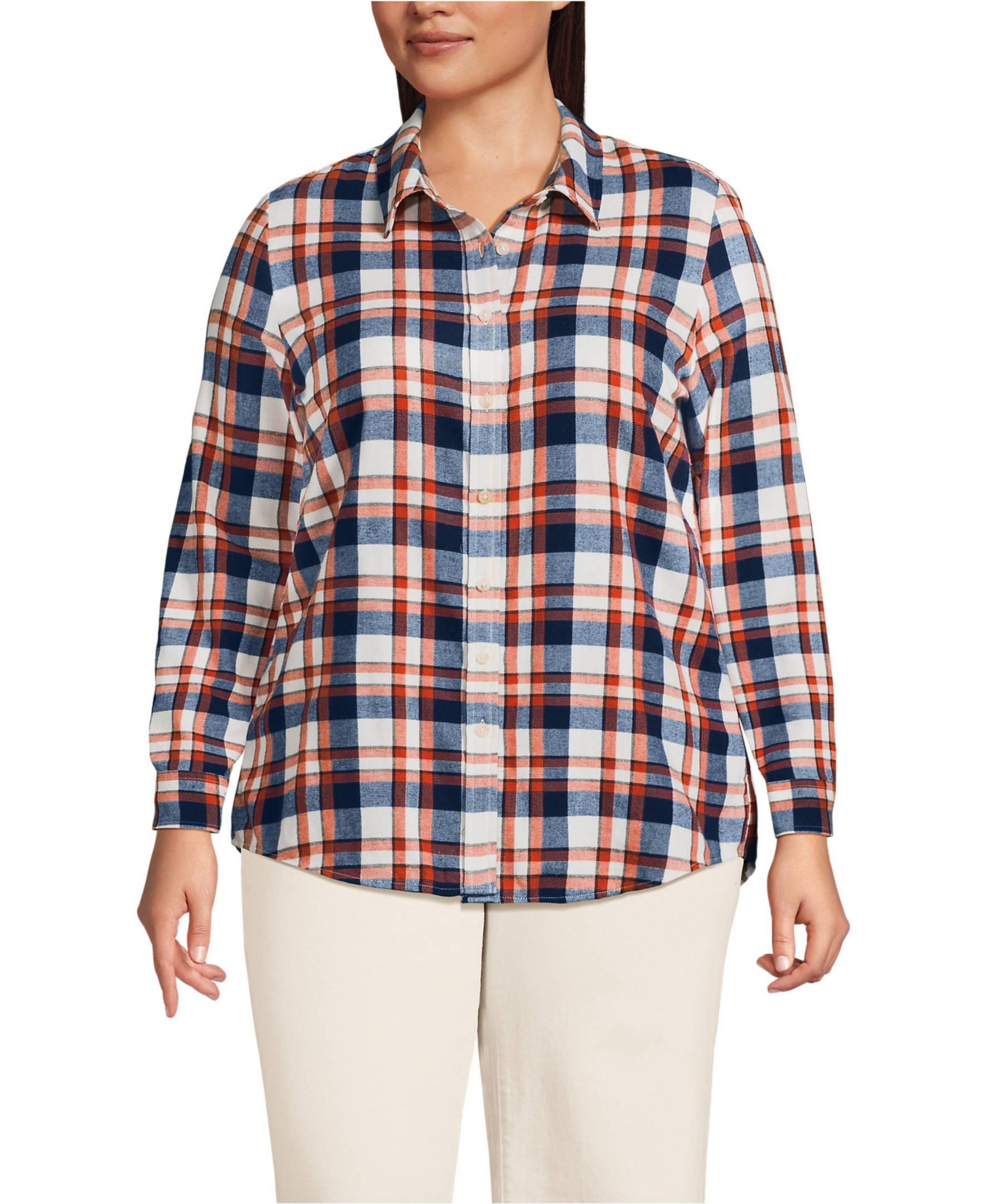 Мужская фланелевая рубашка Lands' End Plus Size Boyfriend Long Sleeve
