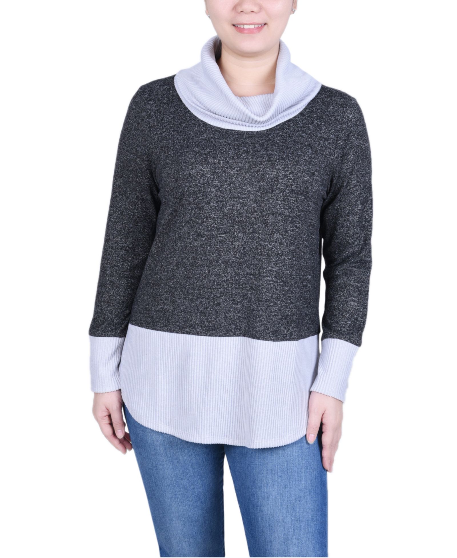 NY Collection Petite Топ с длинным рукавом и воротником-стойкой