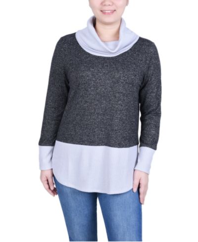 NY Collection Petite Топ с длинным рукавом и воротником-стойкой