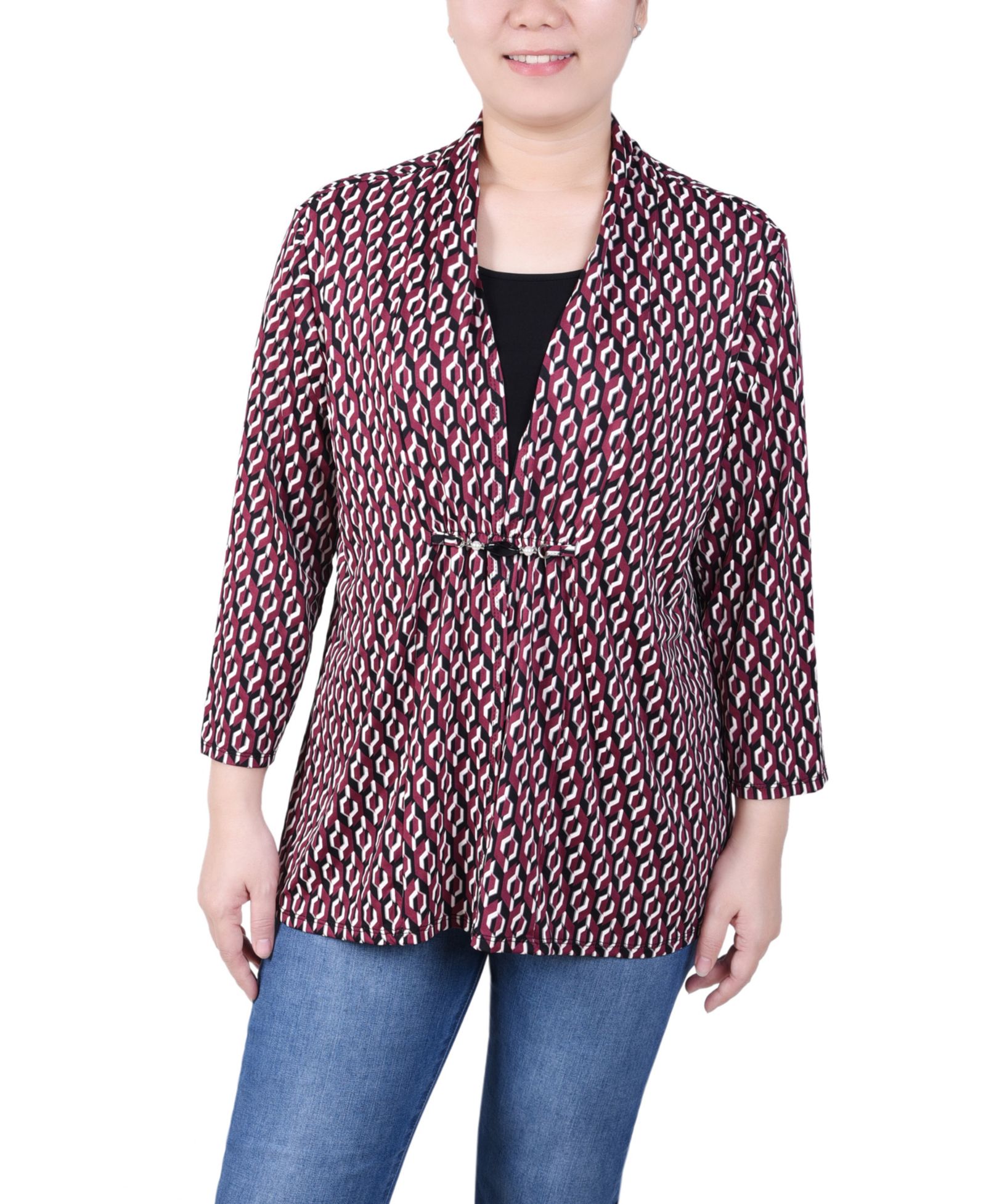 Топ NY Collection Petite Puff Print 3/4 Sleeve Two-Fer