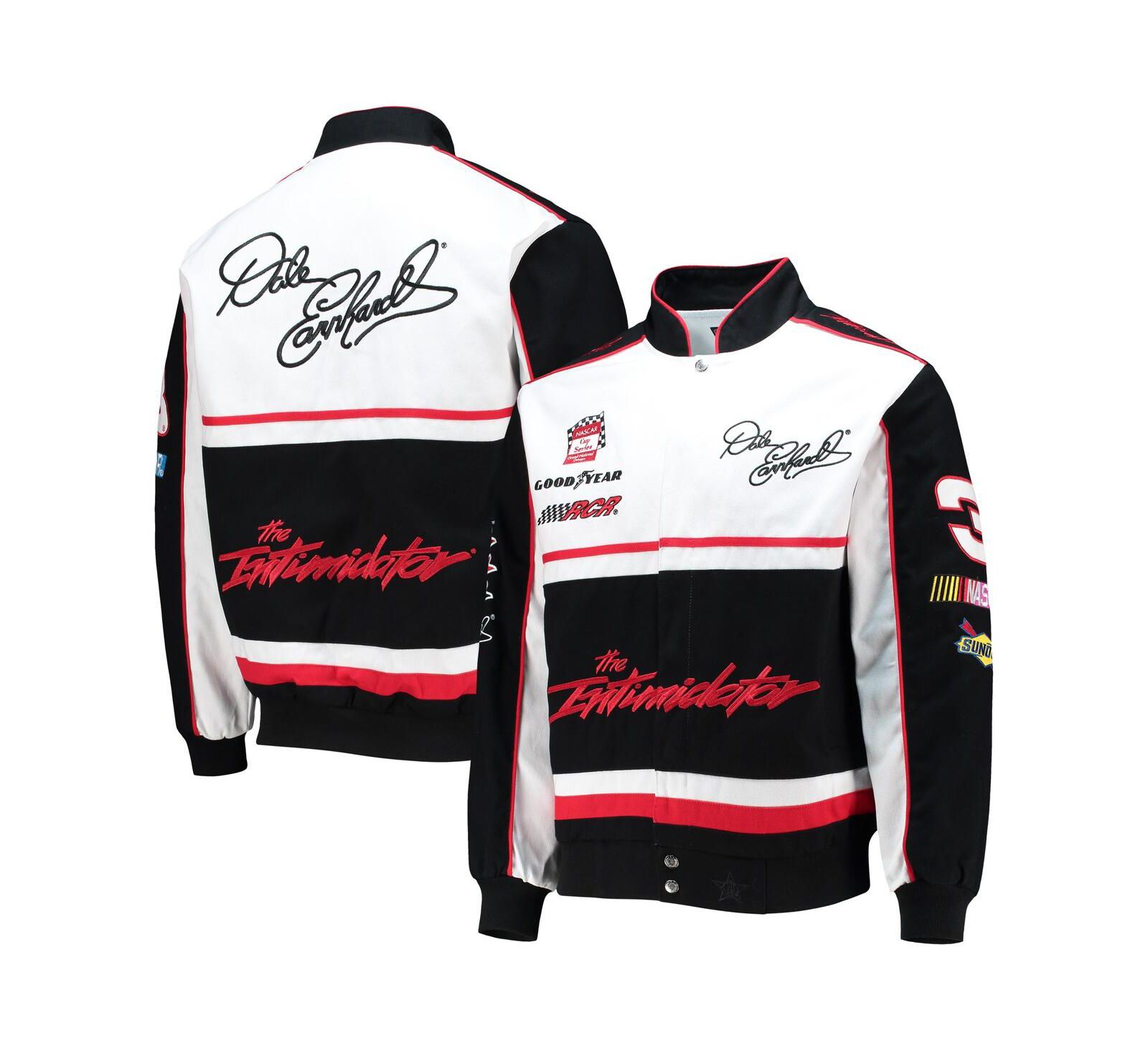 Men's JH Design Black, White Dale Earnhardt Twill Uniform Full-Snap Jacket