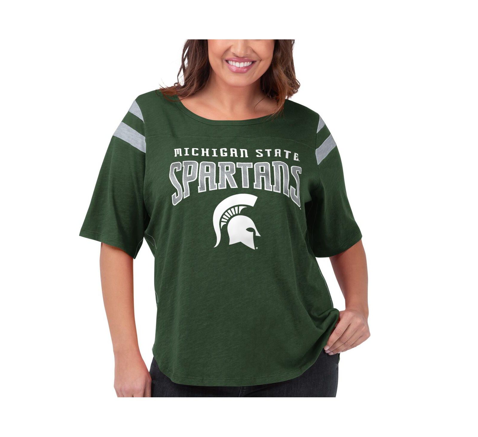 Женская футболка G-III 4Her by Carl Banks Green Michigan State Spartans Linebacker Half-Sleeve