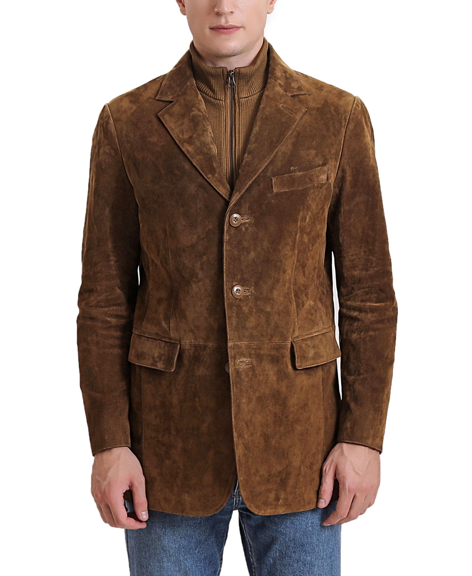 BGSD Men's Brett Three-Button Suede Leather Blazer