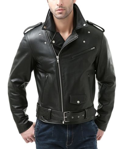 BGSD Men's Men Classic Leather Motorcycle Jacket