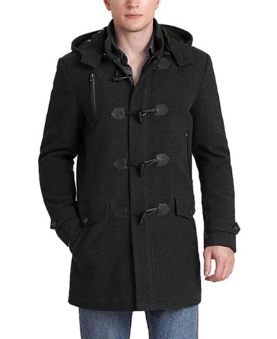 BGSD Men's Men Tyson Wool Blend Leather Trimmed Toggle Coat
