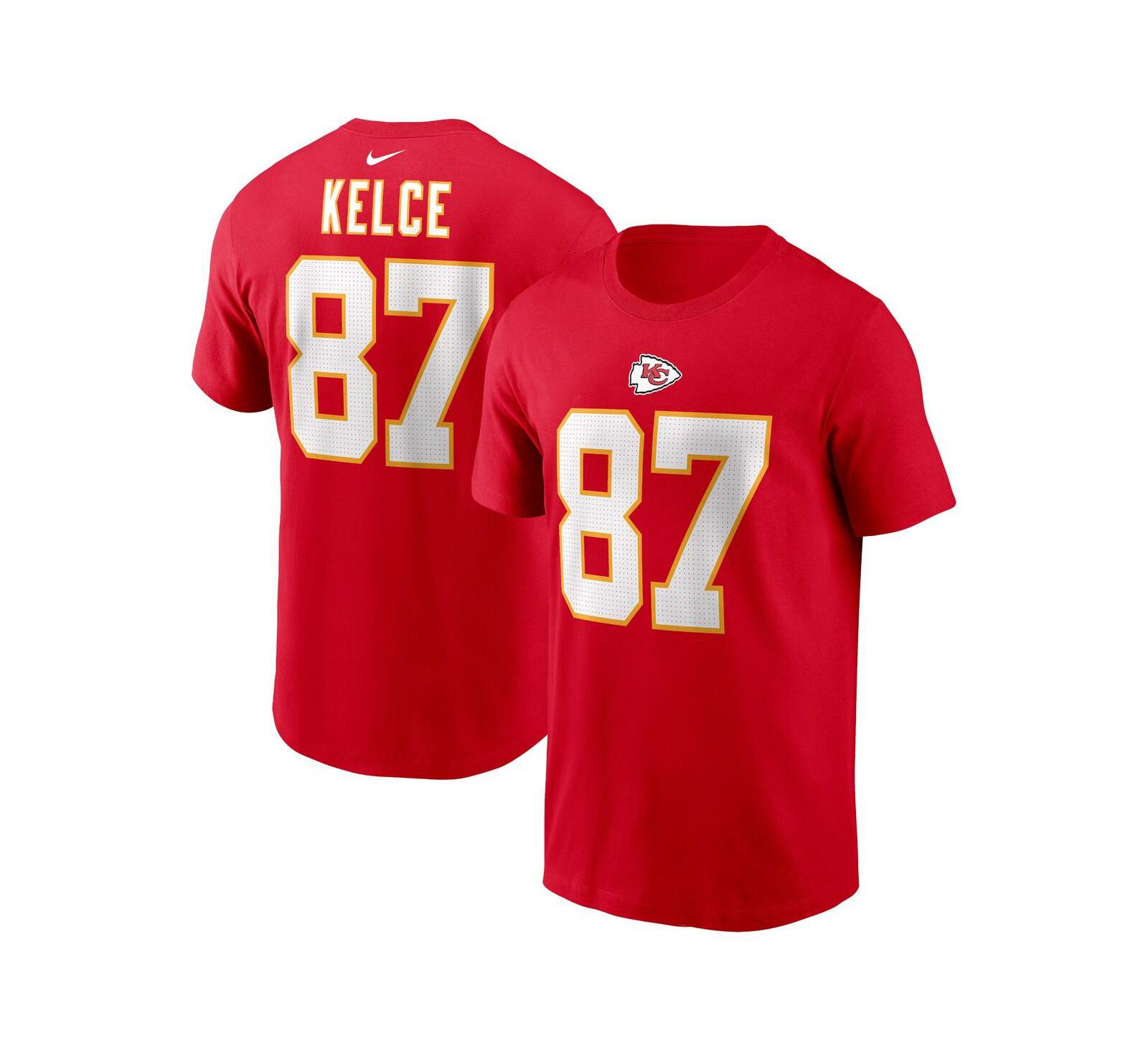 Men's Nike Travis Kelce Red Kansas City Chiefs Player Name and Number T-shirt
