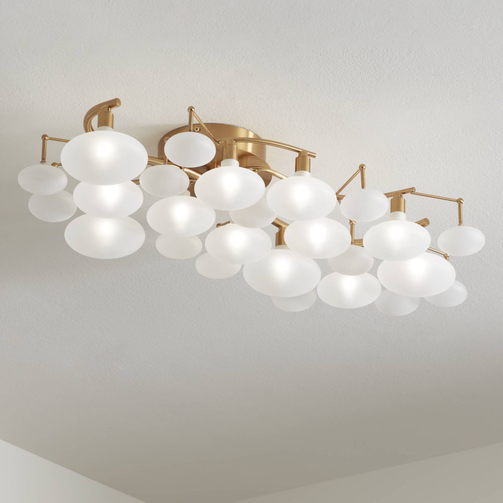 Possini Euro Design Warm Brass 12-Light Frosted Glass Shade 30.25" Wide Modern Fixture Ceiling Light Semi Flush Mount