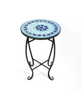 14 Inch Round Mosaic Side Table Plant Stand for Patio Lawn Garden