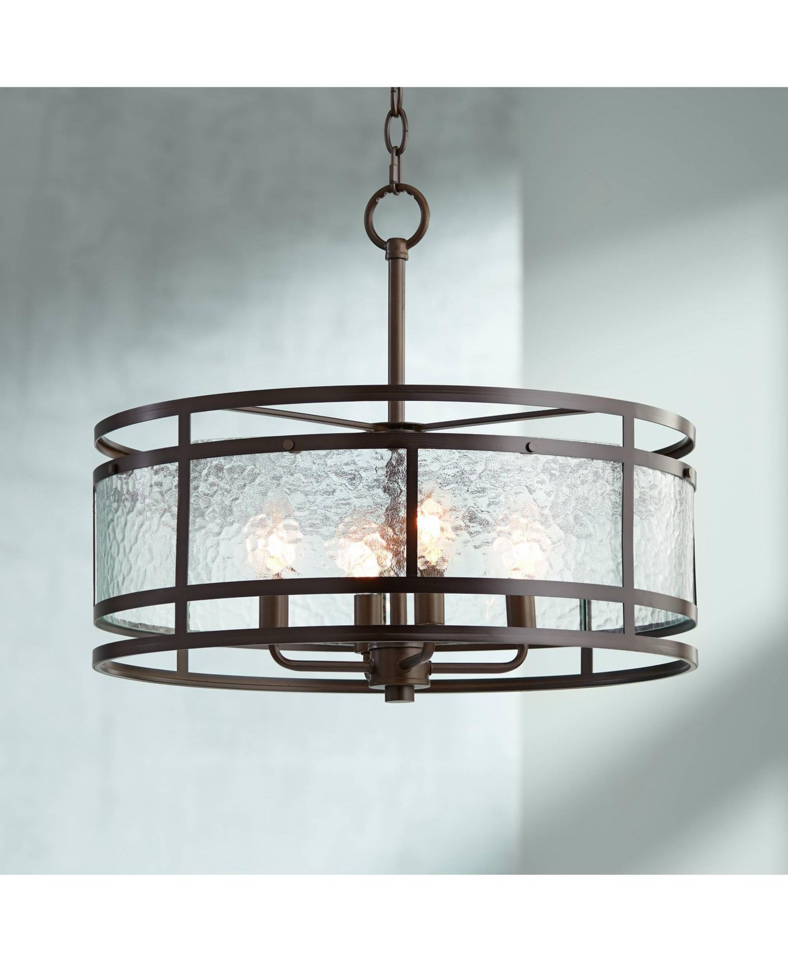Franklin Iron Works Edinger подвесная люстра в цвете Bronze с текстурированным стеклянным плафоном для столовой
