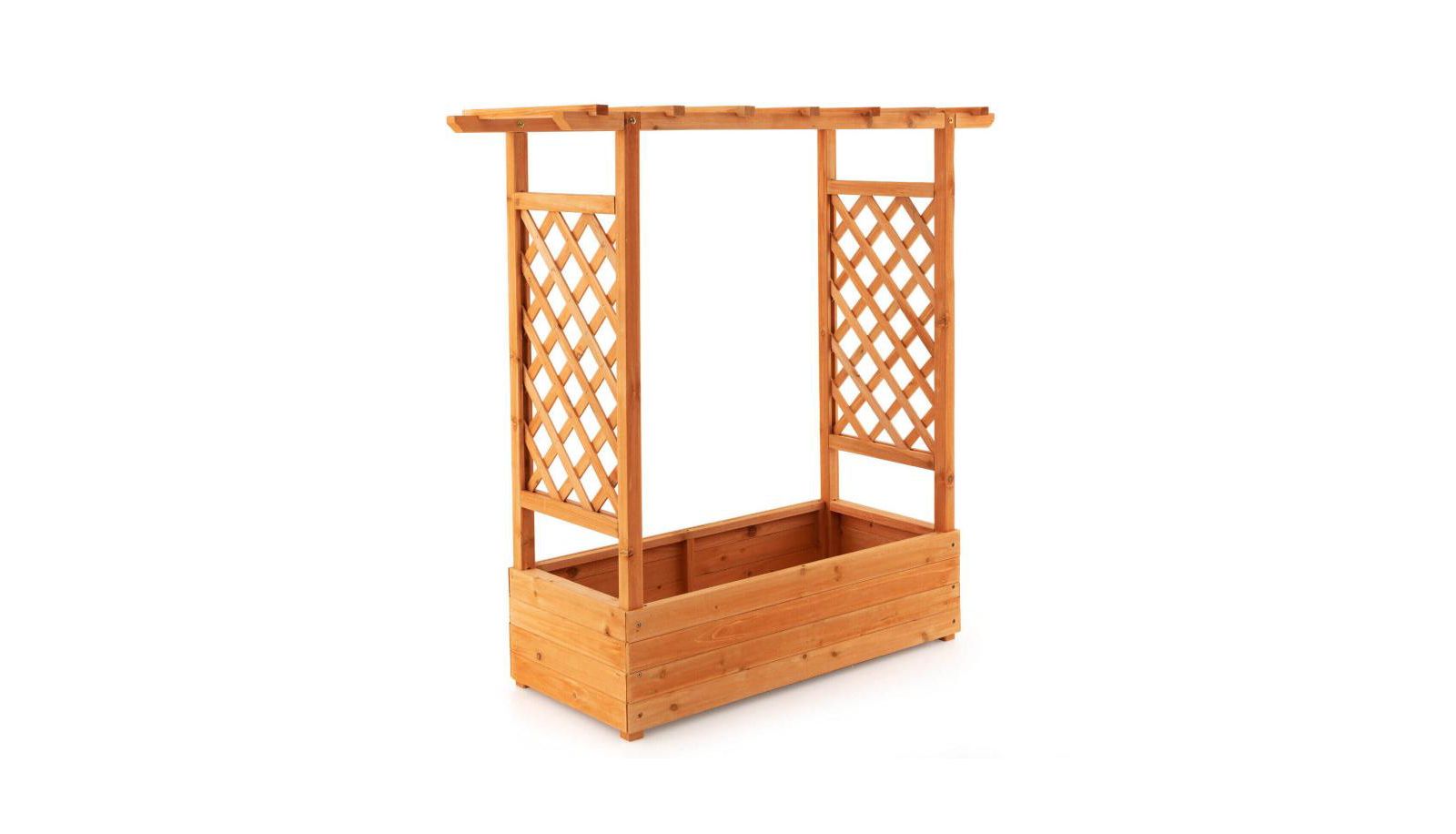 Raised Garden Bed with Trellis or Climbing Plant and Pot Hanging-Natural