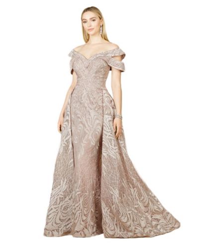 Lara Women's Off Shoulder Mermaid Lace Gown with Overskirt