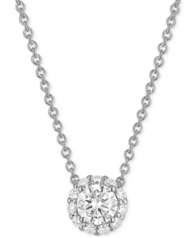 Alethea™ Certified Diamond Halo Pendant Necklace (1/2 ct. t.w.) in 14k White Gold Featuring Diamonds from De Beers Code of Origin, Created for Macy's