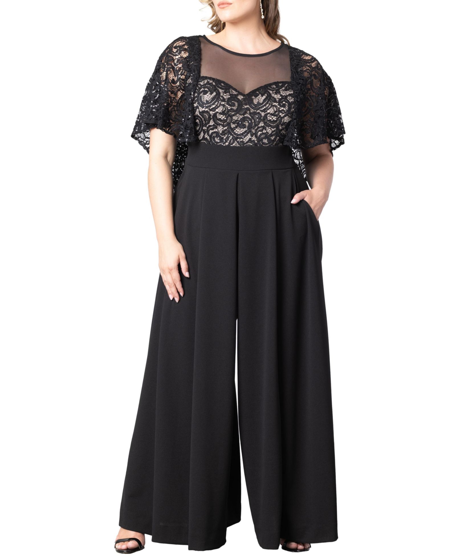 Kiyonna Plus Size Alluring Sequins Lace Formal Jumpsuit